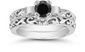 1/2 Carat Art Deco Black Diamond Bridal Set