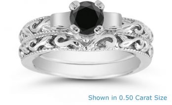 1 Carat Art Deco Black Diamond Bridal Set 6