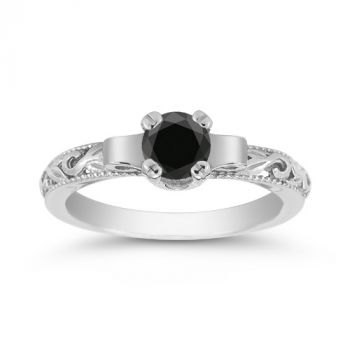 1/4 Carat Art Deco Black Diamond Bridal Set 4