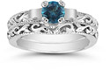 Blue Diamond 1 Carat Art Deco Bridal Set