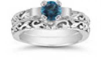 Blue Diamond 1/4 Carat Art Deco Diamond Bridal Set 7