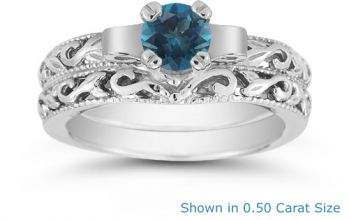 Blue Diamond 1 Carat Art Deco Bridal Set 6
