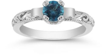 Blue Diamond 1/2 Carat Art Deco Bridal Set 4
