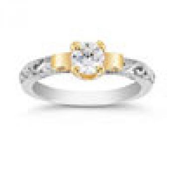 Art Deco 1/3 Carat Diamond Solitaire Bridal Ring Set 3