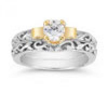 Art Deco 1/3 Carat Diamond Solitaire Bridal Ring Set 4