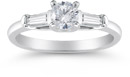 14K White Gold Round and Baguette Diamond 3 Stone Engagement Ring