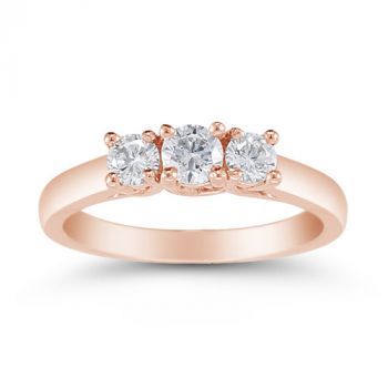 14K Rose Gold 1/2 Carat Three Stone Diamond Ring 2