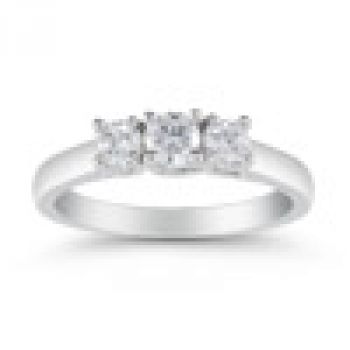 1/2 Carat Three Stone Diamond Ring, 14K White Gold 2