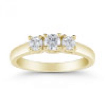 1/2 Carat Three Stone Diamond Ring, 14K Yellow Gold 3