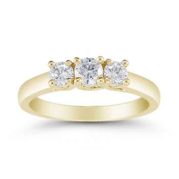 1/2 Carat Three Stone Diamond Ring, 14K Yellow Gold 2
