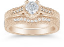 1 Carat Victorian Diamond Engagement Set, 14K Rose Gold