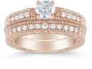14K Rose Gold 0.98 Carat Victorian Diamond Engagement Set