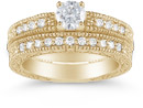 14K Yellow Gold 0.98 Carat Victorian Diamond Engagement Set