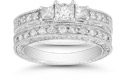 Platinum 1 Carat Three Stone Princess Cut Floret Diamond Bridal Set
