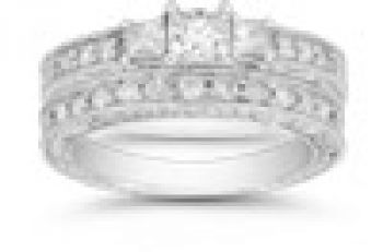 Vintage Cubic Zirconia Bridal Ring Set 14K White Gold 7