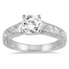 Engraved Diamond Solitaire Ring