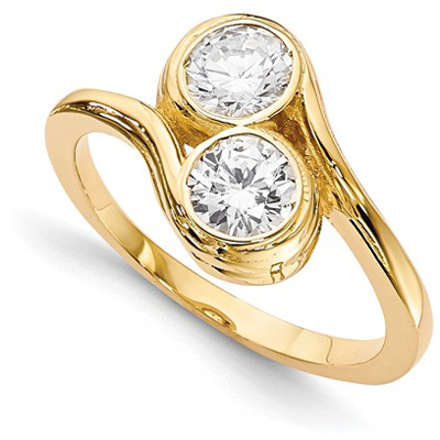 Half Carat Bezel Set Diamond 2 Stone Ring in 14K Yellow Gold