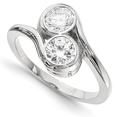 Half Carat Bezel Set Diamond 2 Stone Ring in 14K White Gold