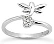 Dragonfly and Diamond Heart Ring in 14K White Gold