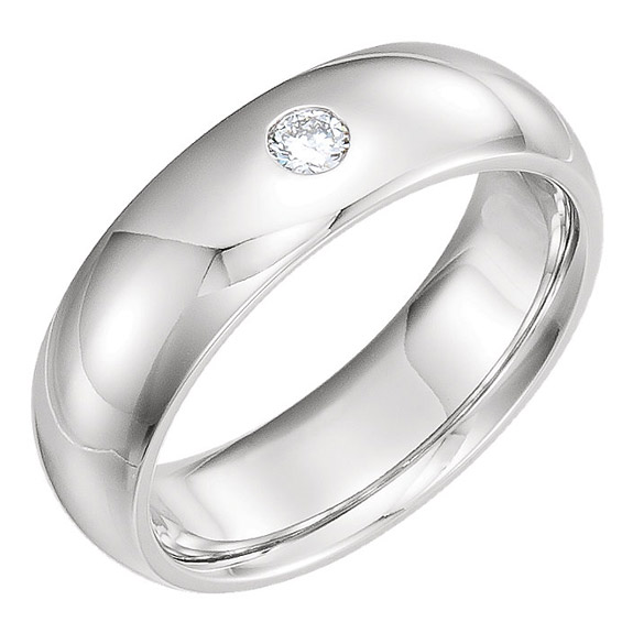 Diamond Solitaire Wedding Band Ring in 14K White Gold
