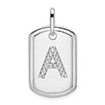 Initial A Dog Tag Diamond Necklace 14K White Gold