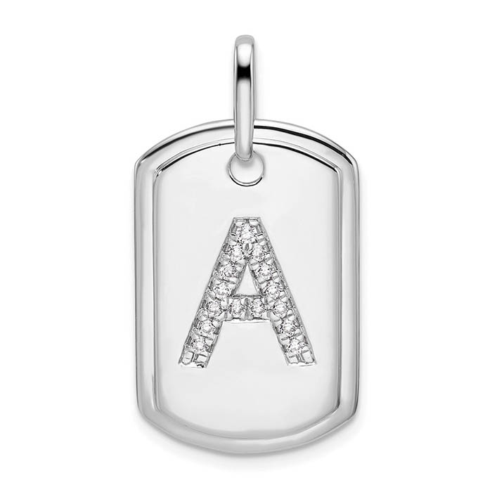 Initial A Dog Tag Diamond Necklace 14K White Gold
