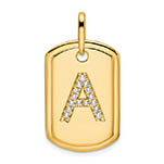 Initial A Diamond Dog Tag Necklace 14K Gold