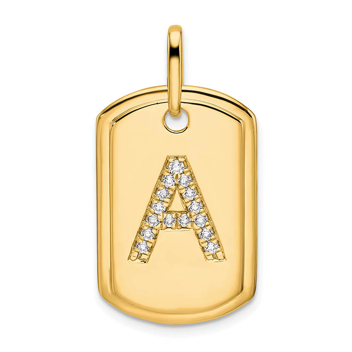 Initial A Diamond Dog Tag Necklace 14K Gold
