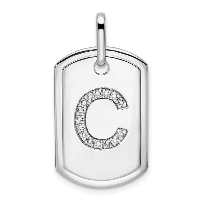 Initial C Diamond Dog Tag Necklace 14K White Gold
