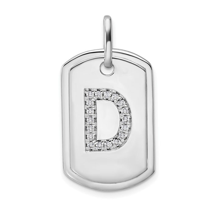 Initial D Diamond Dog Tag Necklace in 14K White Gold