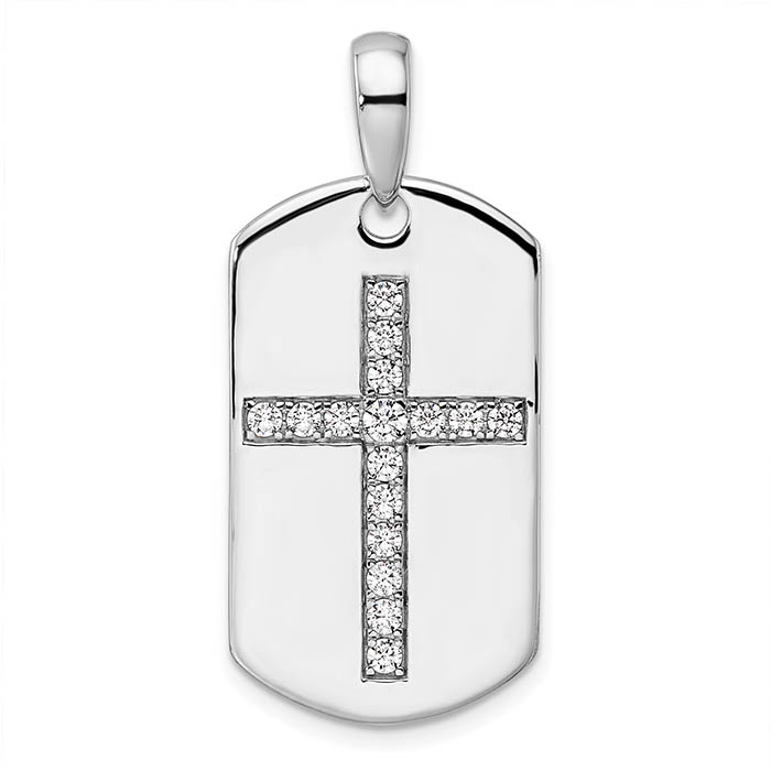 true origin 14k white gold lab made men's diamond cross dog tag pendant