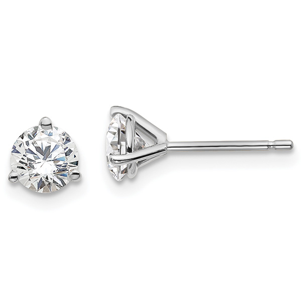Lab-Made 1 Carat Total 3-Prong Diamond Stud Earrings Set in 14k White Gold