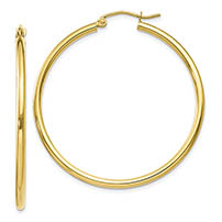 10K Gold 2mm Tube Hoop Earrings, 1 1/2