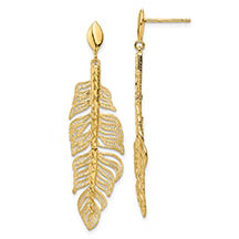 italian 14k gold filigree leaf dangle earrings