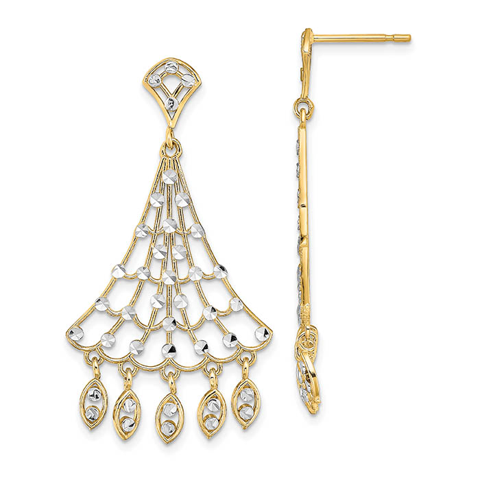 14k two tone gold chandelier earrings