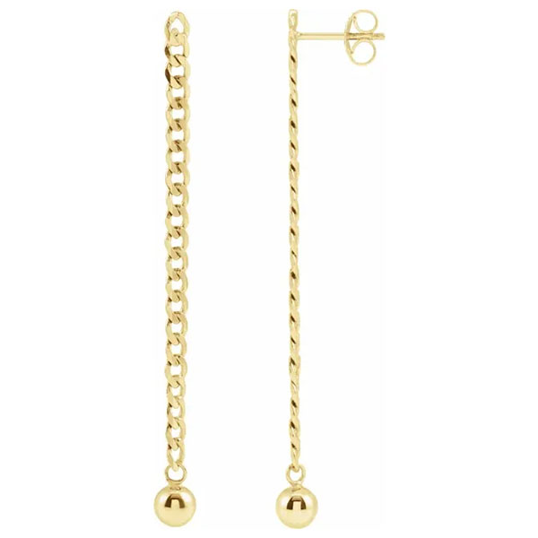 14K Solid Gold Curb Link Ball Earrings