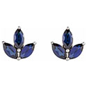 14K White Gold 3 Leaf Blue Sapphire Marquise Stud Earrings 2