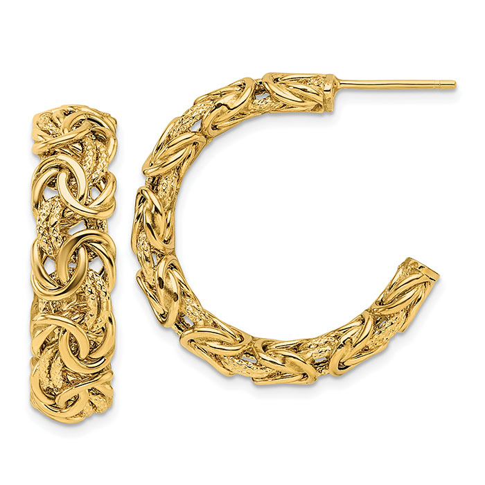 18K Gold Italian Byzantine Hoop Earrings