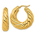 18K Italian Gold Puffy Twisted Hoop Earrings