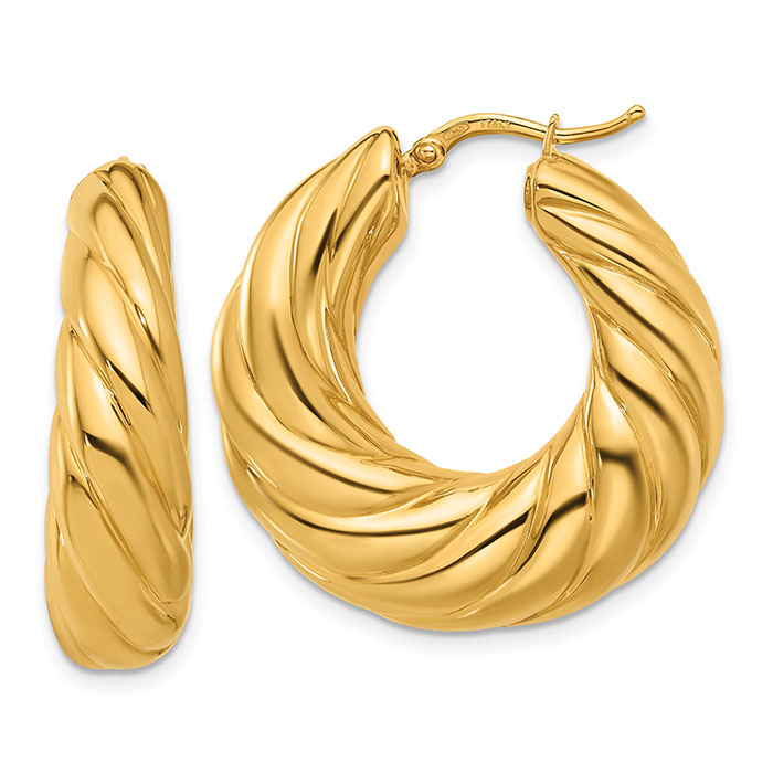 18K Italian Gold Puffy Twisted Hoop Earrings