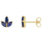 3 leaf marquise blue sapphire stud earrings, 14k gold