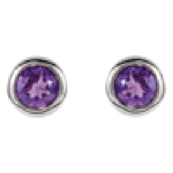 Bezel-Set Amethyst Gemstone Stud Earrings, 14K White Gold 3