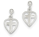 Cross in Heart Earrings, Sterling Silver