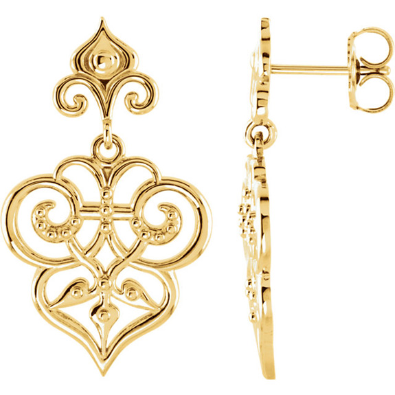 Decorative Design Earrings in 14K Yellow Gold