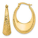 designer diamond-cut oval hoop earrings 14k gold