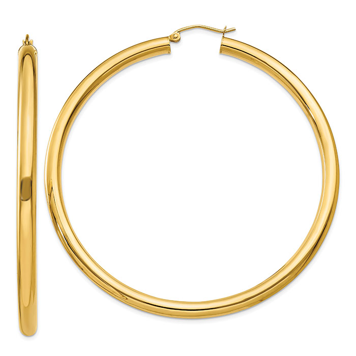 extra-large 2 9/16 Inch 4mm hoop earrings 14k gold