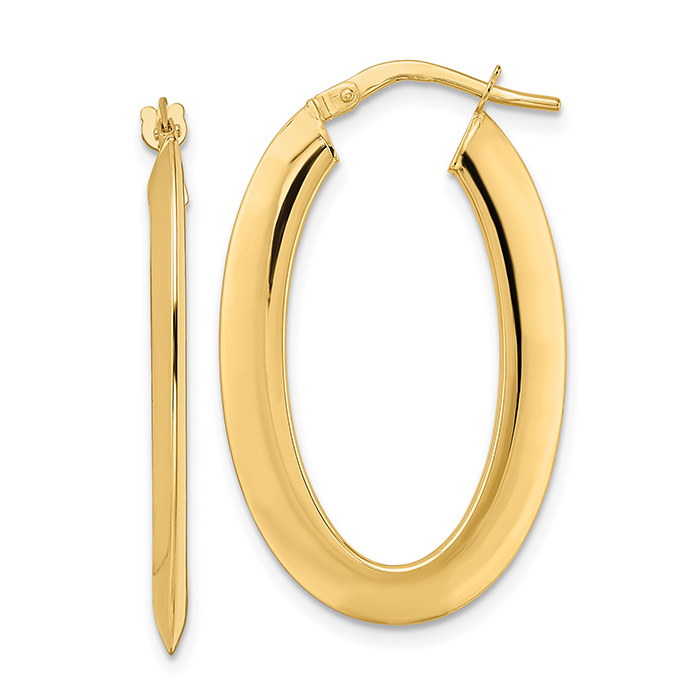 Italian 1 5/16-Inch Oval Hoop Earrings in 14K Gold