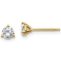 Lab Made 1 Carat Total 3-Prong Diamond Stud Earrings in 14K Yellow Gold