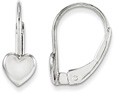 Lever-Back Heart Earrings, 14K White Gold