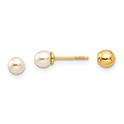 14K Gold Reversible Cultured Pearl and Gold Ball Stud Earrings